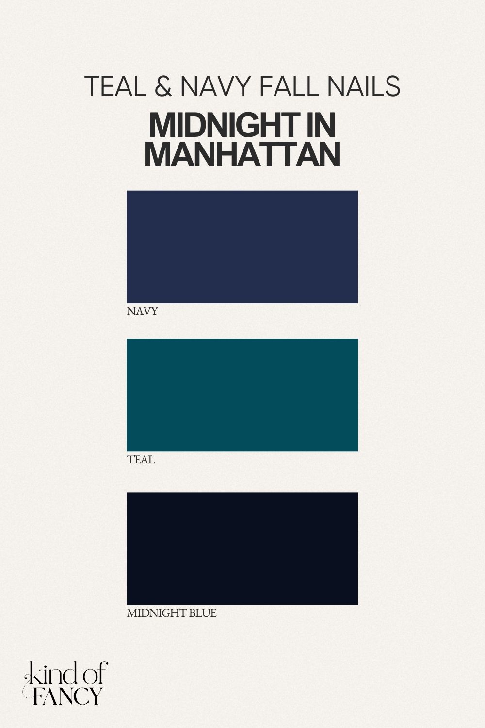 classy fall nails in dark navy and muted teal nail polish shades, color palette for classy autumn nails that are a chic alternative to black.