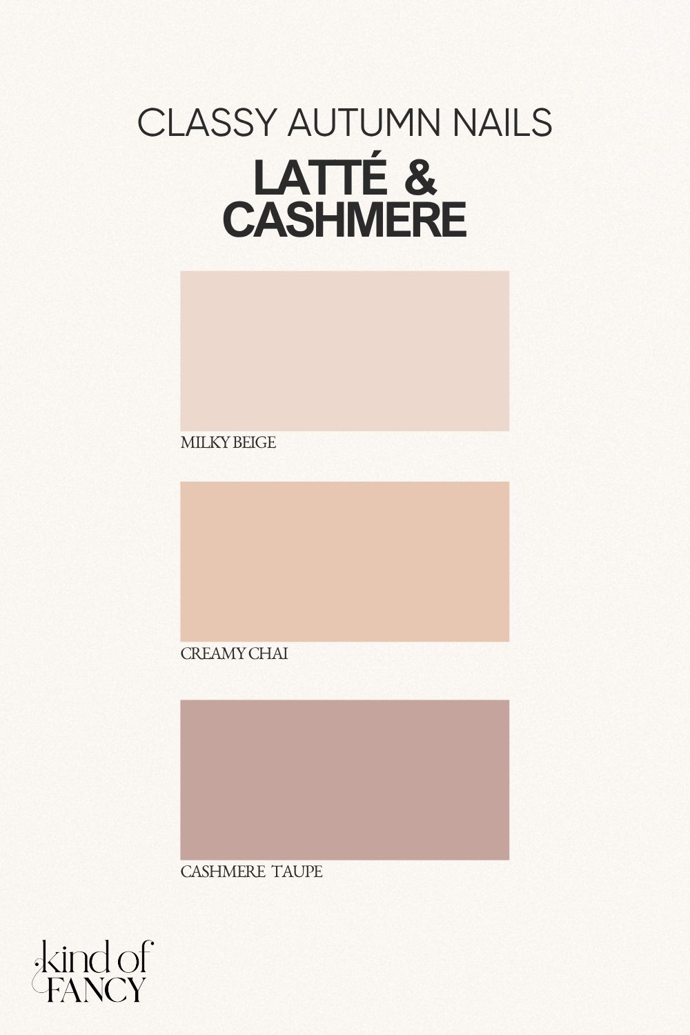 neutral fall nail colors latte manicure nail polish colors palette milky beige, creamy chai and cashmere taupe