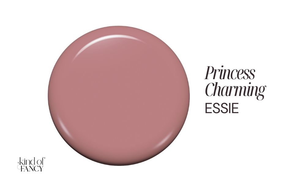 Essie Princess Charming nail polish swatch, a muted mauve-rose with a soft, feminine finish