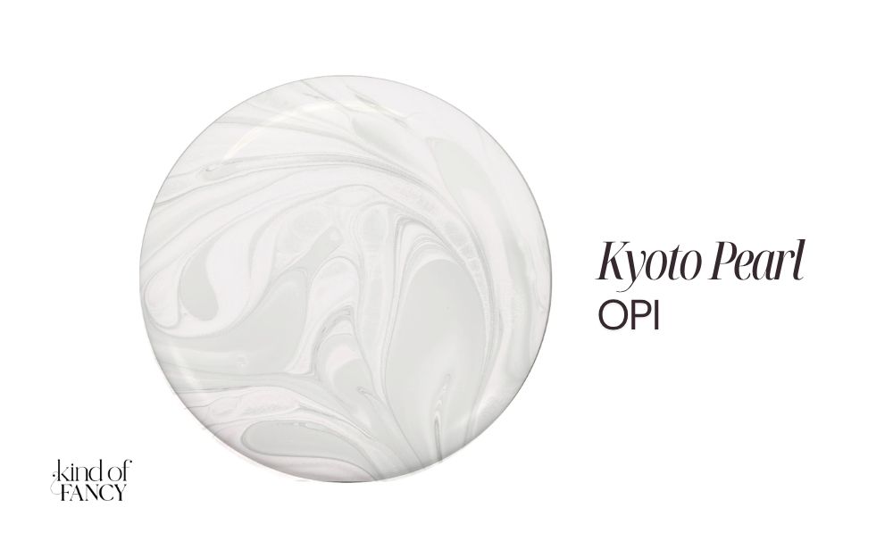 OPI Kyoto Pearl nail polish swatch, a soft icy frosted pearl with a subtle winter sheen.