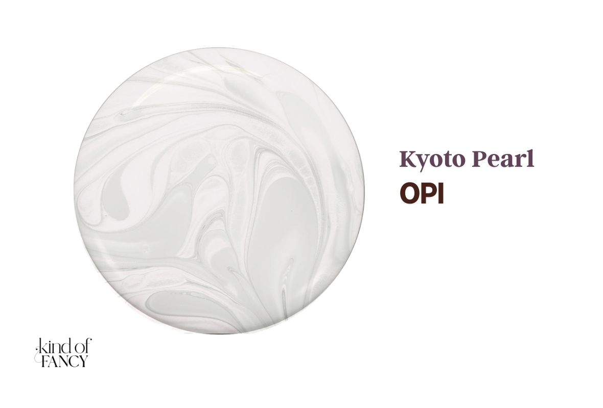 Swatch of OPI Kyoto Pearl, an icy frosted pearl winter nail color with a soft, elegant sheen