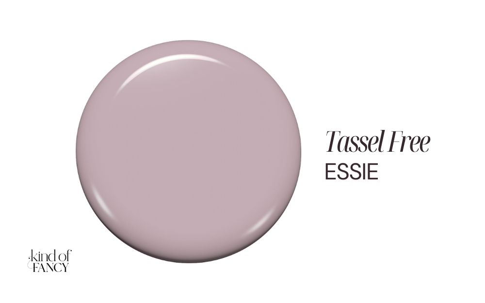 Essie Tassel Free nail polish swatch, a soft stone-gray with a milky undertone perfect for classy winter nails.