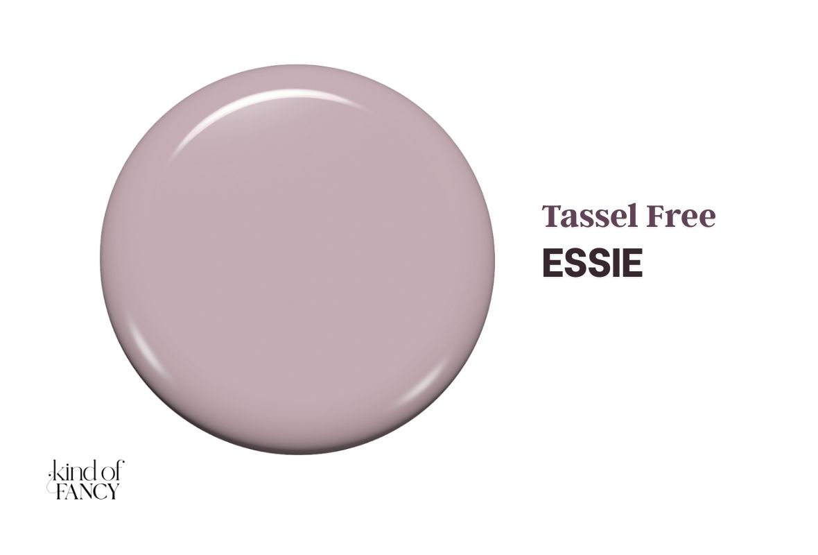 Swatch of essie Tassel Free, stone-grey nude nail polish swatch in a minimalist winter neutral shade, perfect for simple elegant winter nails.