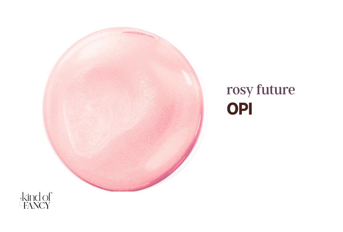 OPI Rosy Future pearl pink nail polish swatch, warm blushing pink with a subtle light-reflective finish for elegant Valentine nails