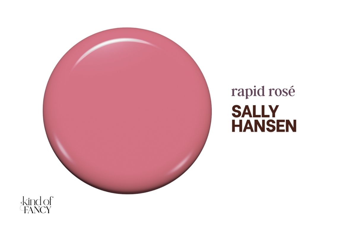 Sally Hansen Insta-Dri Rapid Rosé warm rosy pink nail polish swatch, opaque mid-tone pink for grown, everyday Valentine nails