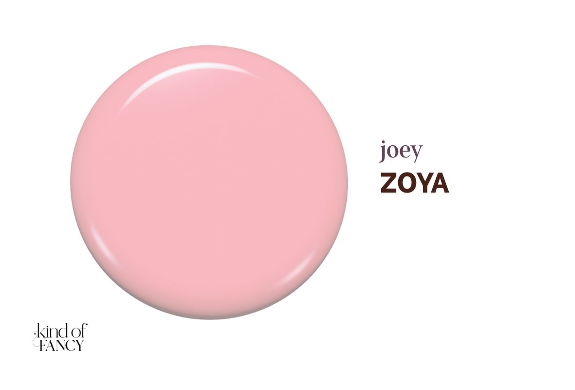Zoya Joey soft muted pink nail polish swatch, balanced medium-light pink with more depth than a pastel for simple classy Valentine nails