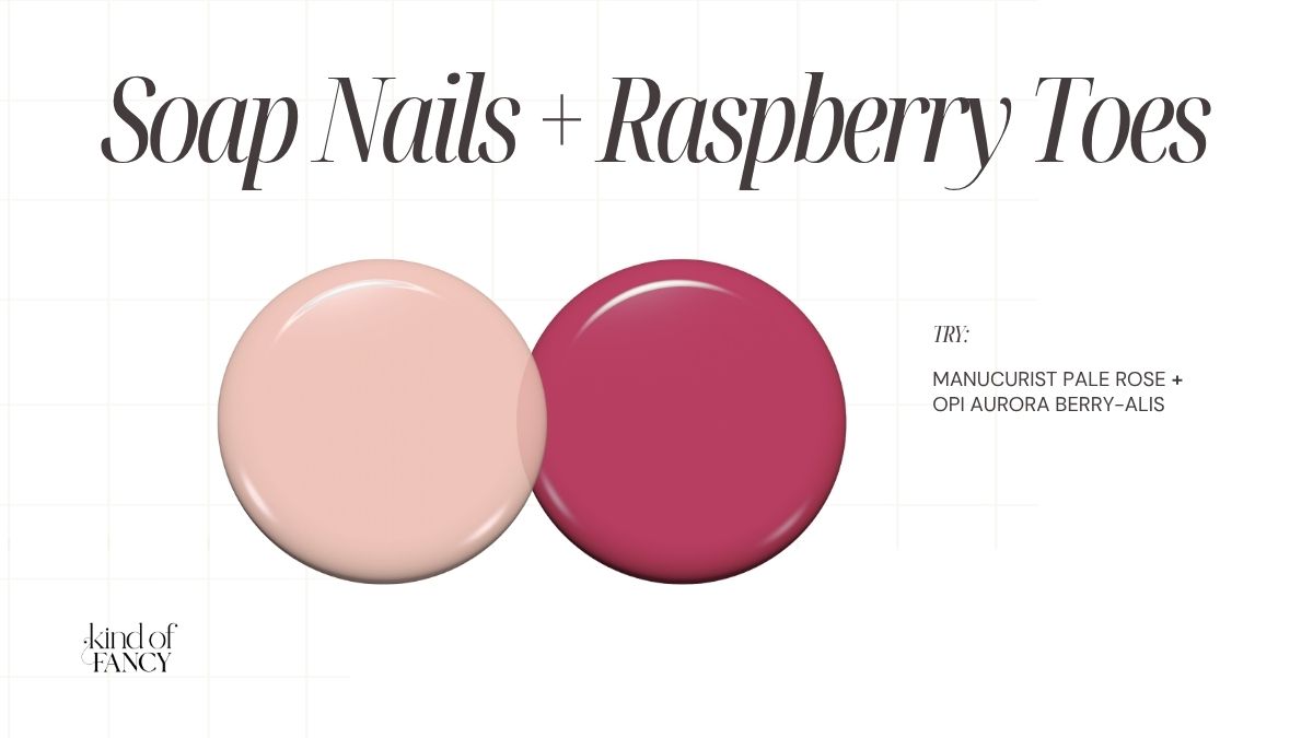 best summer mani pedi color combos- swatches of summer nail combo: Manucurist Pale Rose and OPI Aurora Berry-alis.