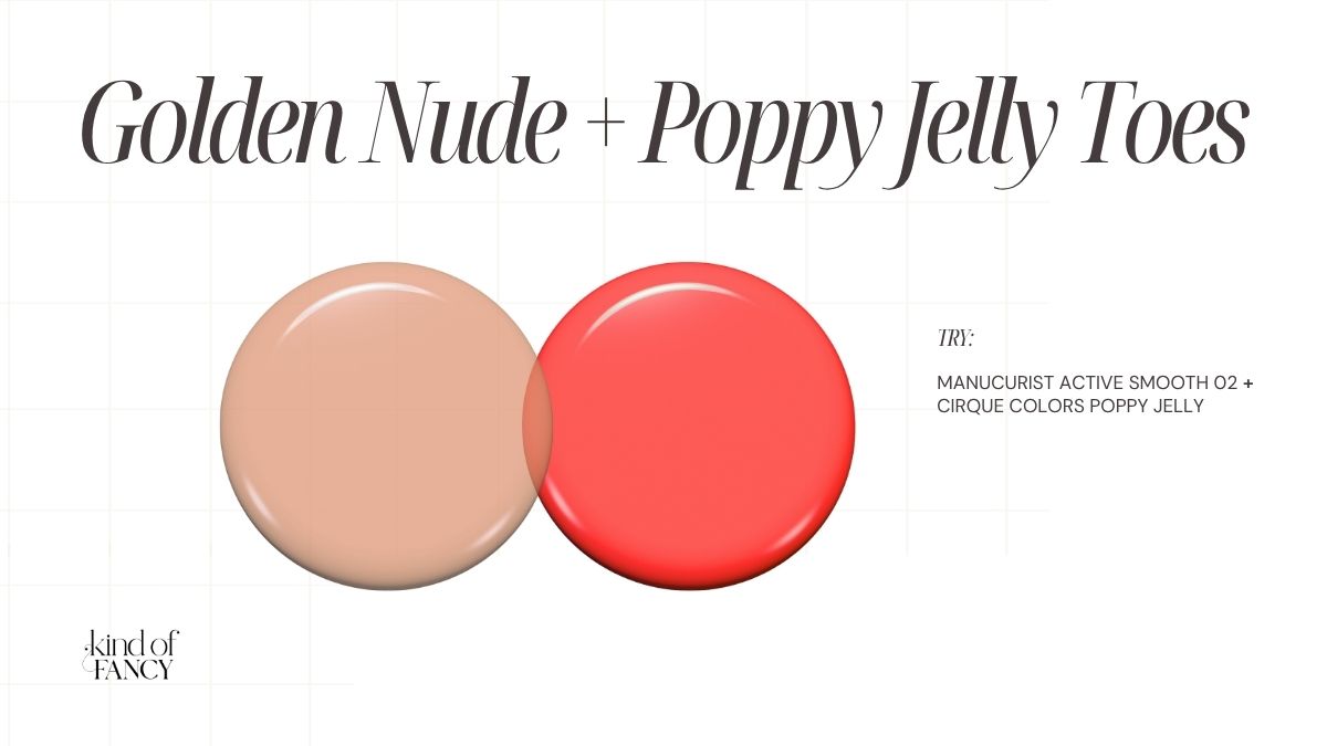 best summer mani pedi color combos- swatches of summer nail combo: Manucurist Active Smooth 02 and Cirque Colors Poppy Jelly.