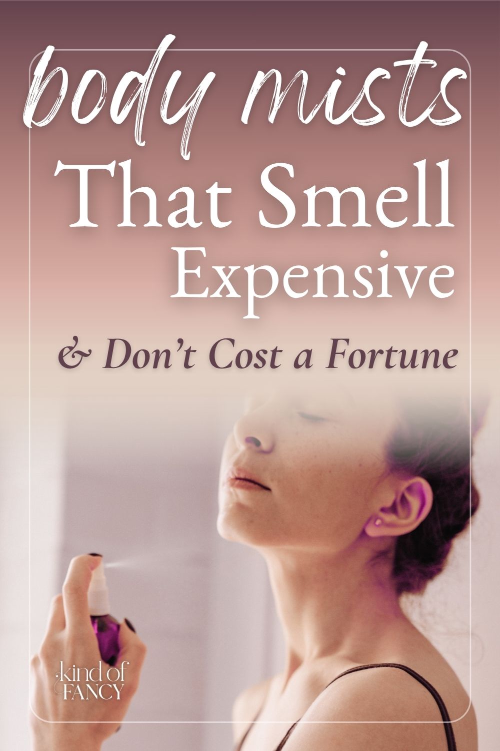 woman spraying an expensive smelling body mist on her neck